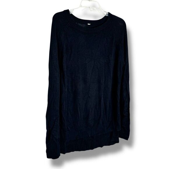 Lululemon Black Sweater Crewneck Long Length High Low Slit Side Hem Women’s S/M - Picture 3 of 12